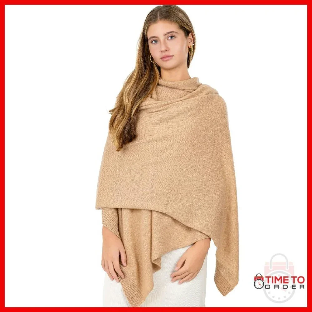 Luxury Cashmere Wool Blend Knitted Wrap Shawl 27x78 All-Season Travel